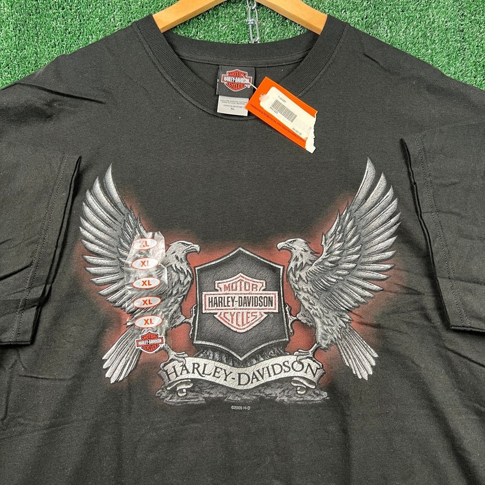 NWT VTG Harley-Davidson T-Shirt Mens XL Black Hannums Chadds Ford PA Eagle Y2K